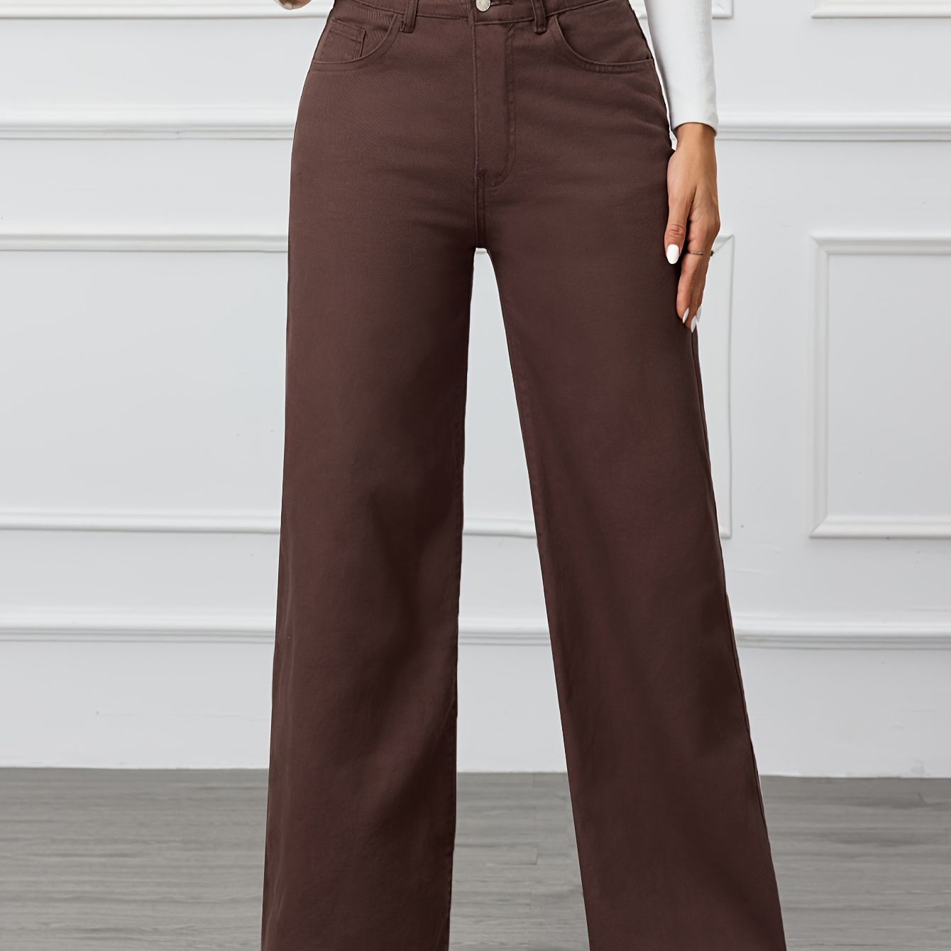 

Women's High-waist Brown Corduroy Wide-leg Pants - Waistband, And Stylish, Long Casual Trousers For All , Relaxed Outfit|highwaist Pants|smooth Texture