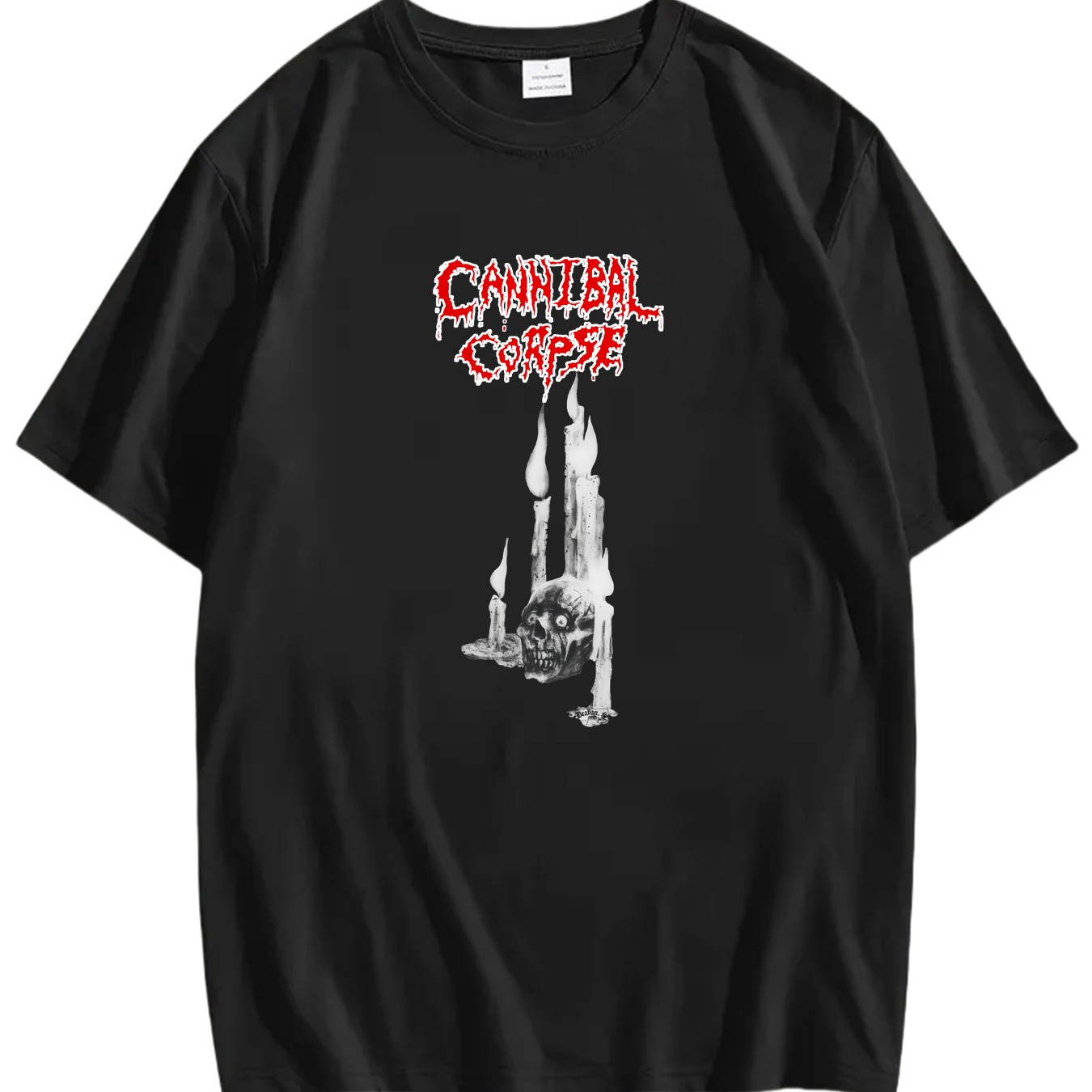 

Men's Gothic Skull Candle Print T-shirt - Casual Crew Neck Short Sleeve Tee - 100% Polyester Knit Fabric - Regular Fit - Geometric Pattern - Slight Stretch - Summer Casual Wear