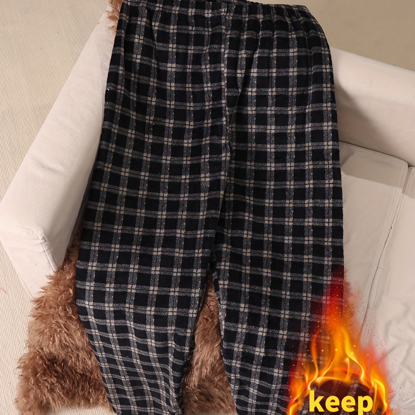 

Single Pack Men's Flannel Pants Print Warm Pajamas Winter Wearable