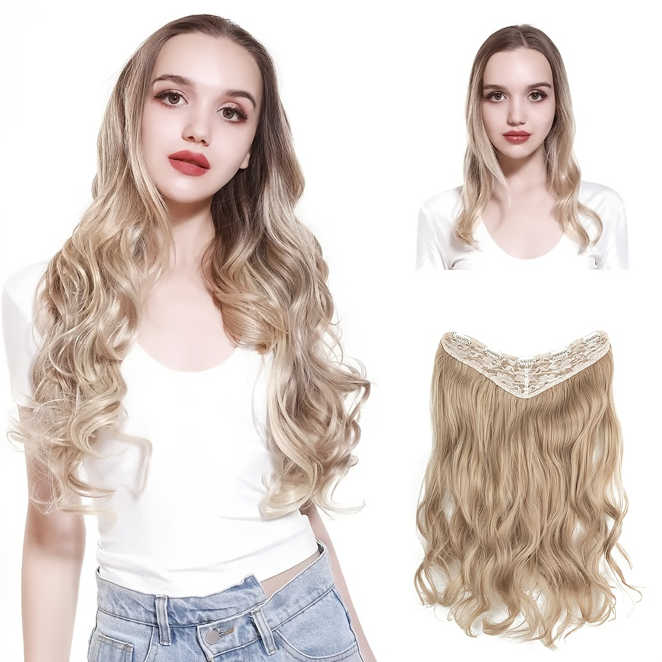 

18-26inch Long Curly Hair V-shaped Clip In Hair Extensions One-piece Fluffy And Natural Half Head Cover Invisible Hair Extension Piece
