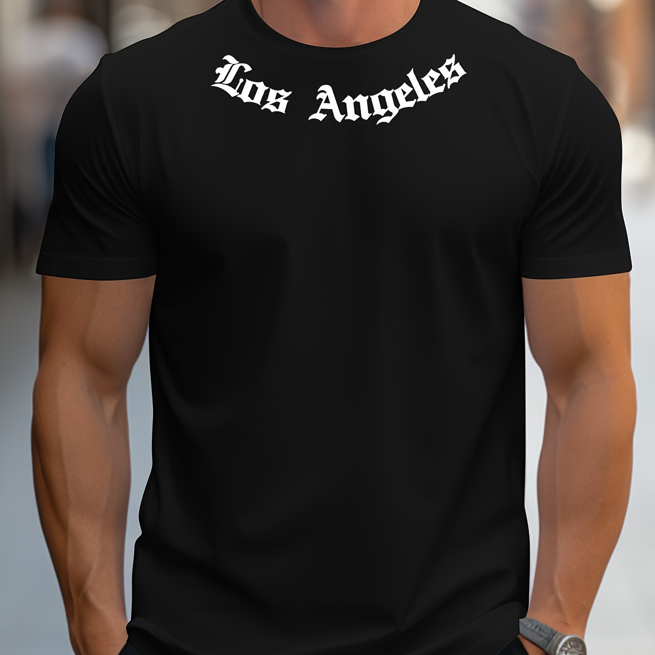 

Los Angeles Men's Creative Top, Casual Short Sleeve Crew Neck T-shirt, Men's Clothing For Summer Outdoor