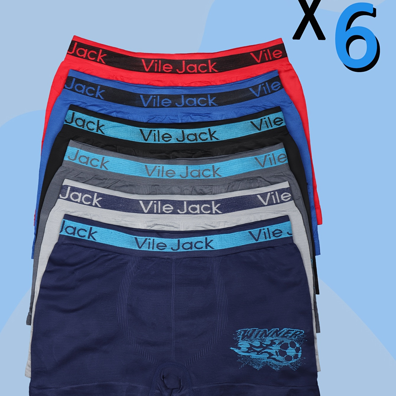 

6pcs Boys' Soccer Print Boxer Briefs - Comfy, Stretchy Polyester Underwear For 10-12, Sports & Casual Wear