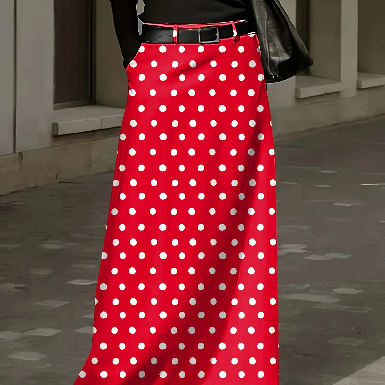 

-size Polka Dot Midi Skirt With Pockets - , Non-stretch Polyester, With Zipper Closure, Plus Size Skirts