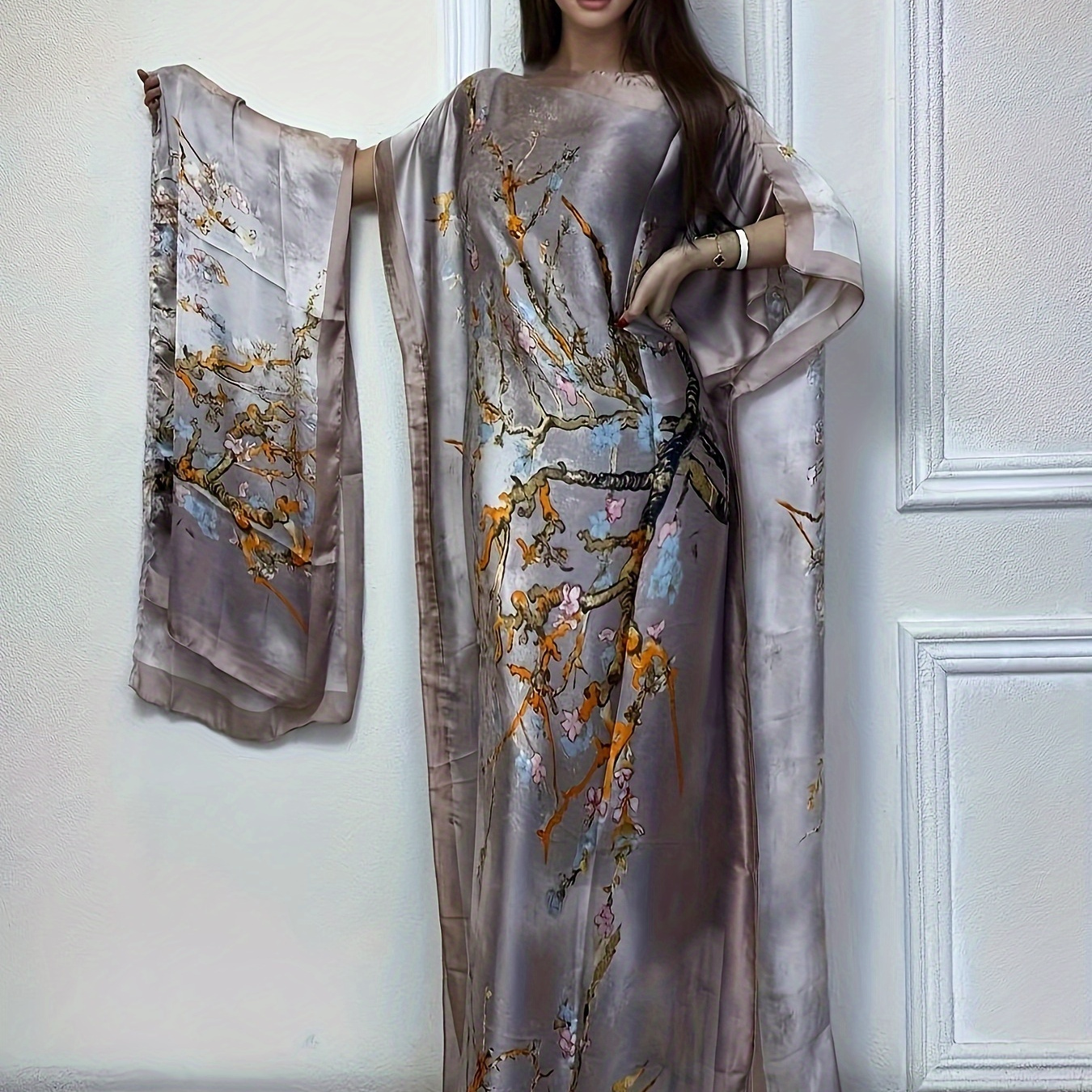 

Tree Neck Kaftan Dress, Elegant Batwing Sleeve Loose Fit Maxi Dress With A , Women's Clothing