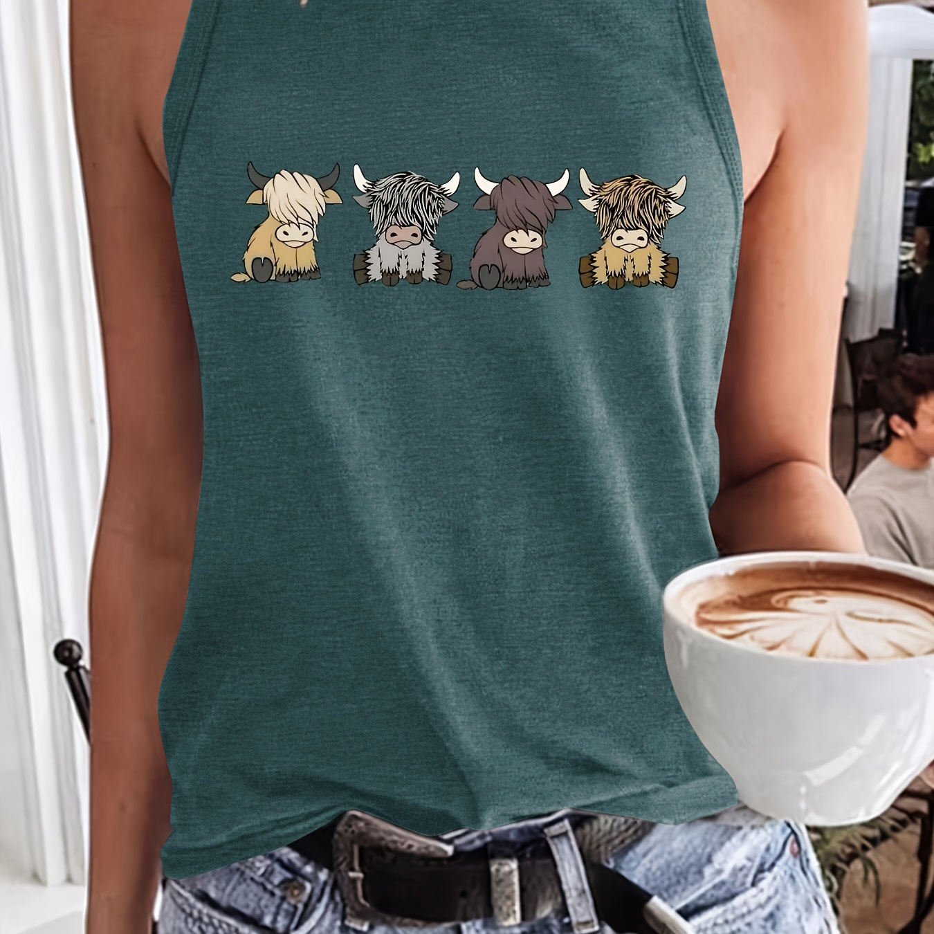 

Cartoon Cow Print Tank Top, Casual Sleeveless Tank Top For Summer, Women's Clothing