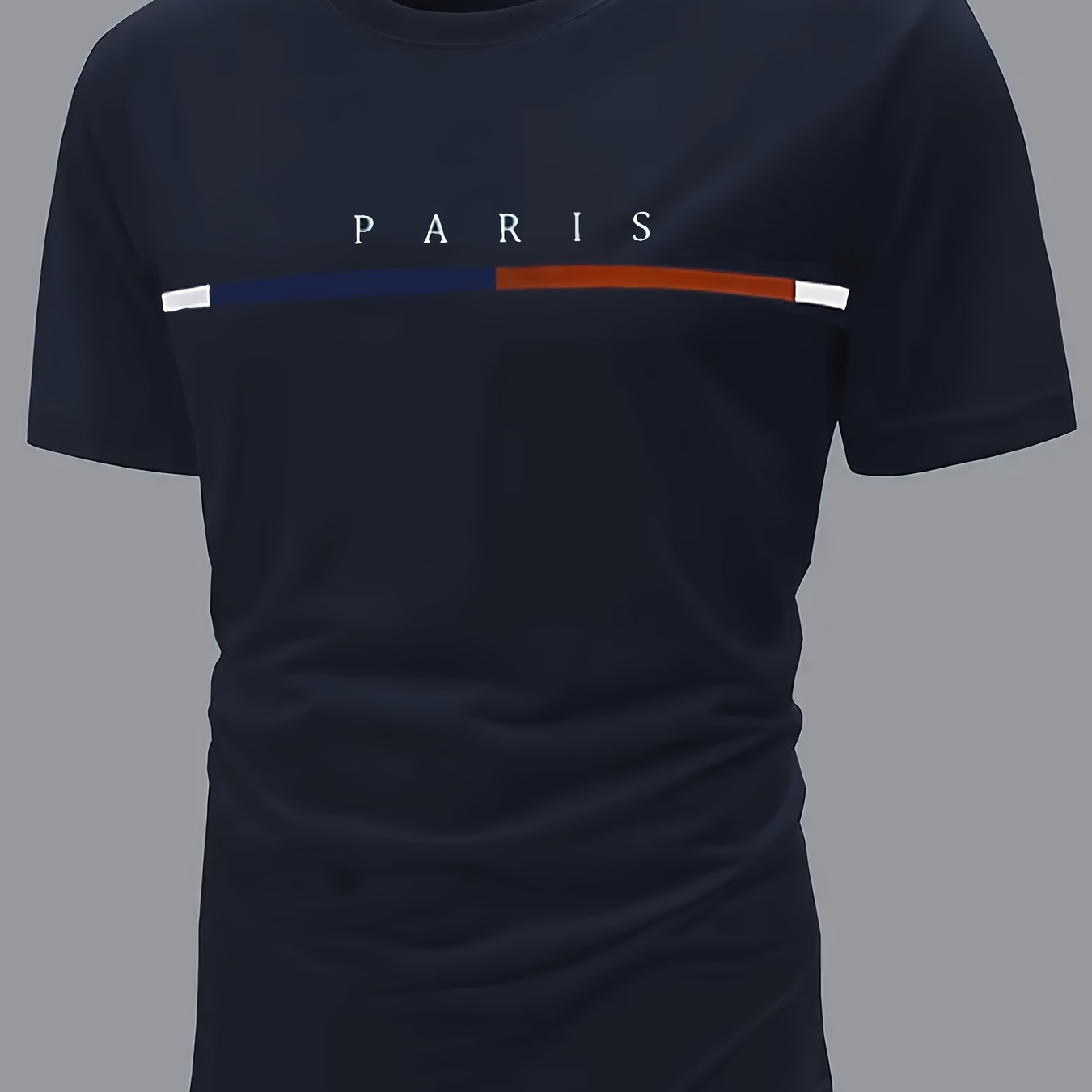 

Men's French Stripe Pattern And Letter Print "paris" Crew Neck And Short Sleeve T-shirt, Casual And Chic Tops For Summer Outdoors Wear