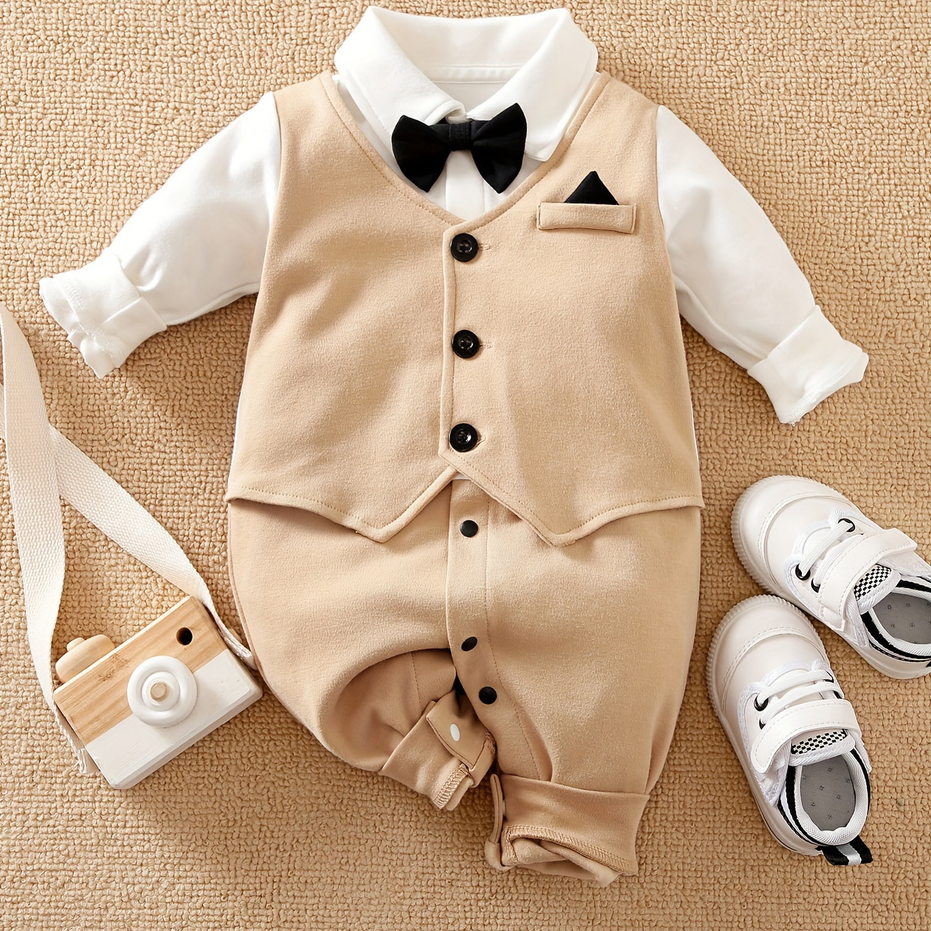 

Infant's Comfy Cotton Gentleman Bodysuit, Stylish Long Sleeve Onesie, Baby Boy's Clothing, As Gift