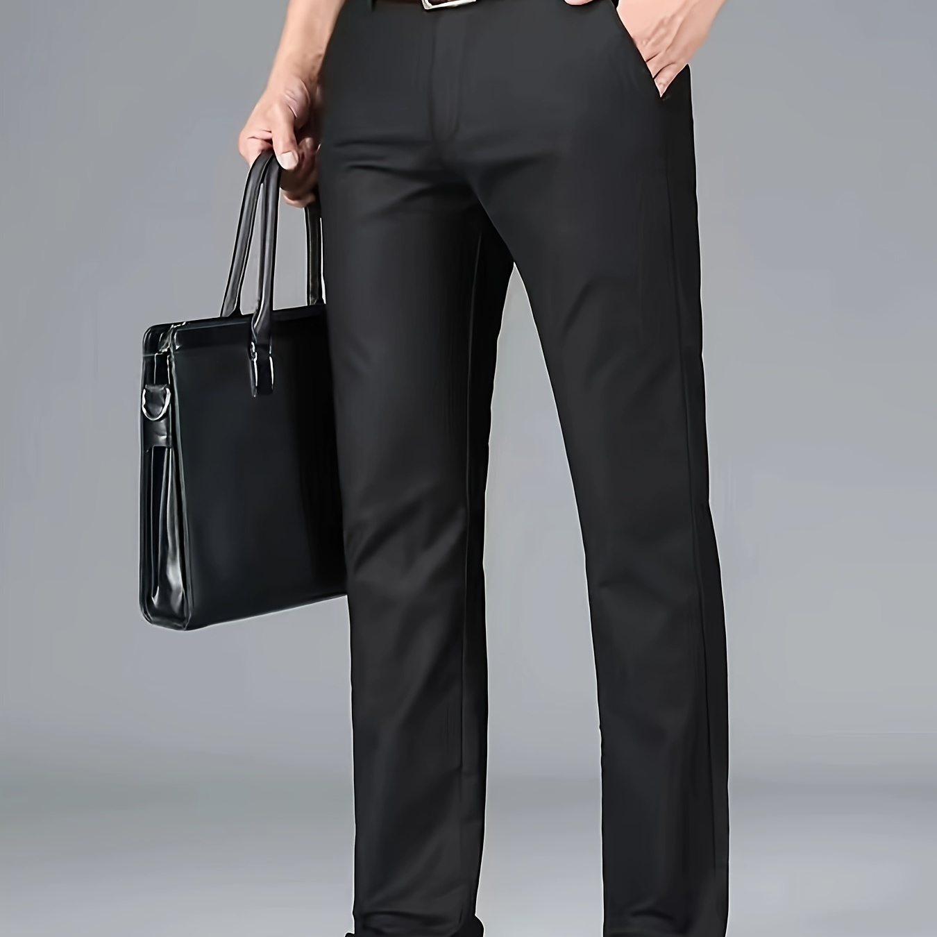

Men's Solid Business Slacks, Versatile Draping Trousers For Men, Light Business Style, Old Money Style