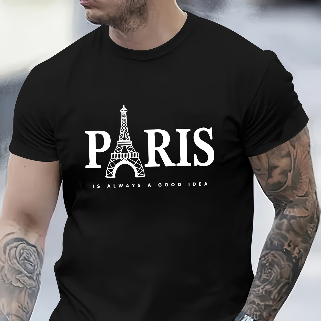 

Paris Tower Printed Men's Casual Trendy Fashion Crew Neck T-shirt