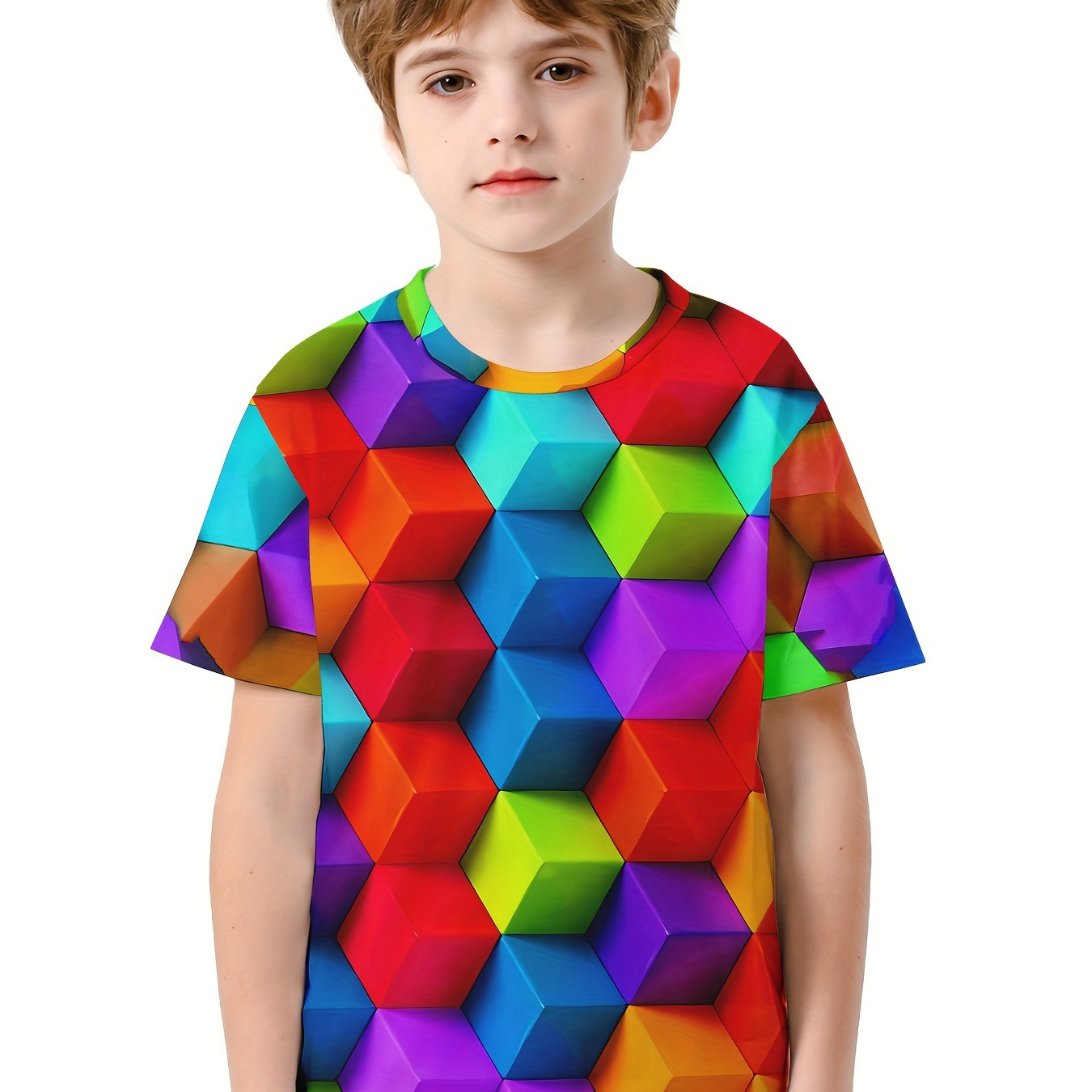 

Cool 3d Cube Graphic T-shirt For Boys - Active, Stretchy & Perfect For Summer Outings!