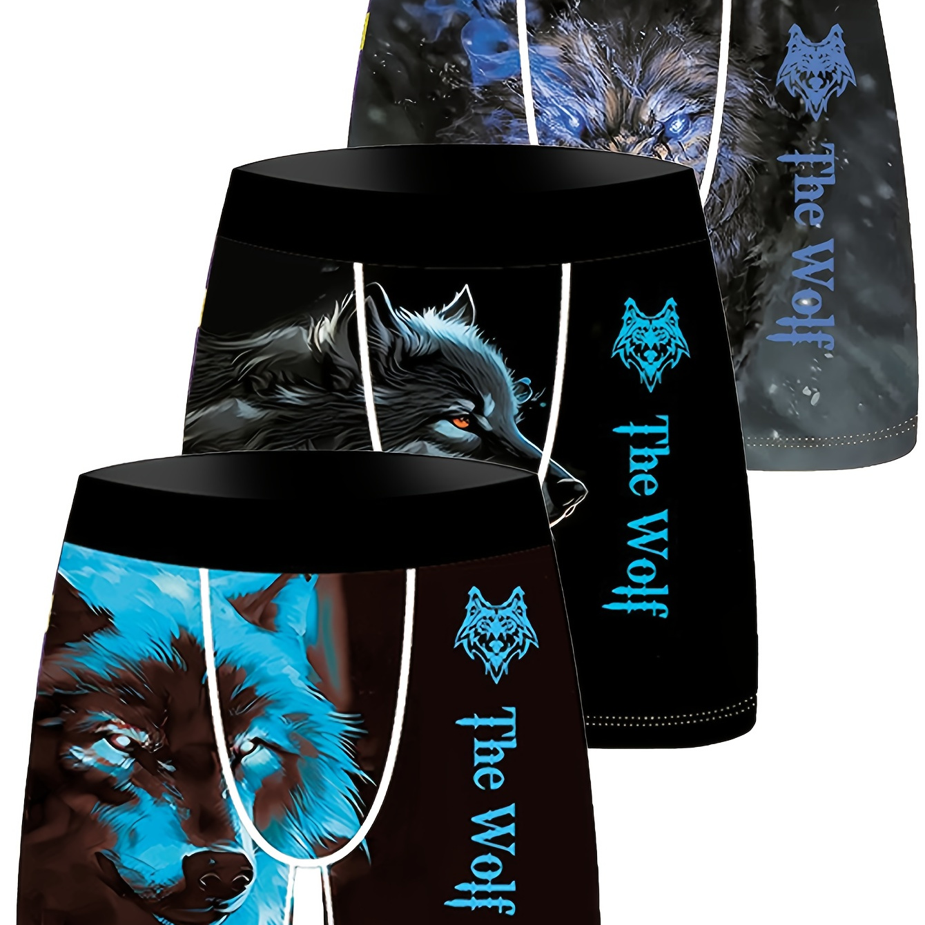 

3pcs Men's Polyester Boxer Briefs, Knit Fabric, Comfortable & Breathable, With Wolf Print, For Daily & Casual Wear