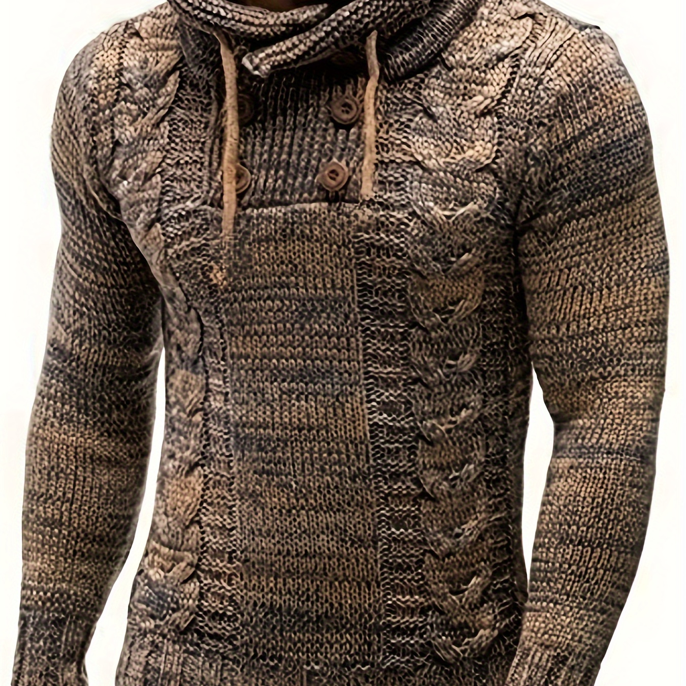 

Acrylic Men's Retro Long Sleeve Knitted Cowl Neck Pullover Sweater With Drawstring For Fall Winter