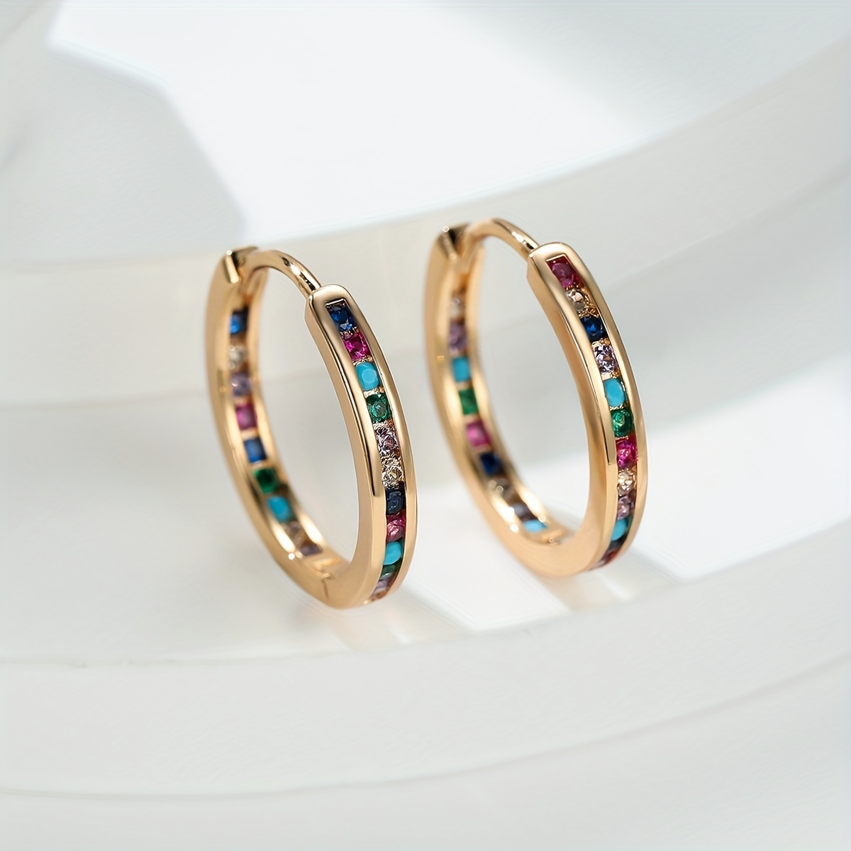 

Colorful Zircon Decor Hoop Earrings Cute Ethnic Style Copper Plated Jewelry Exquisite Female Gift