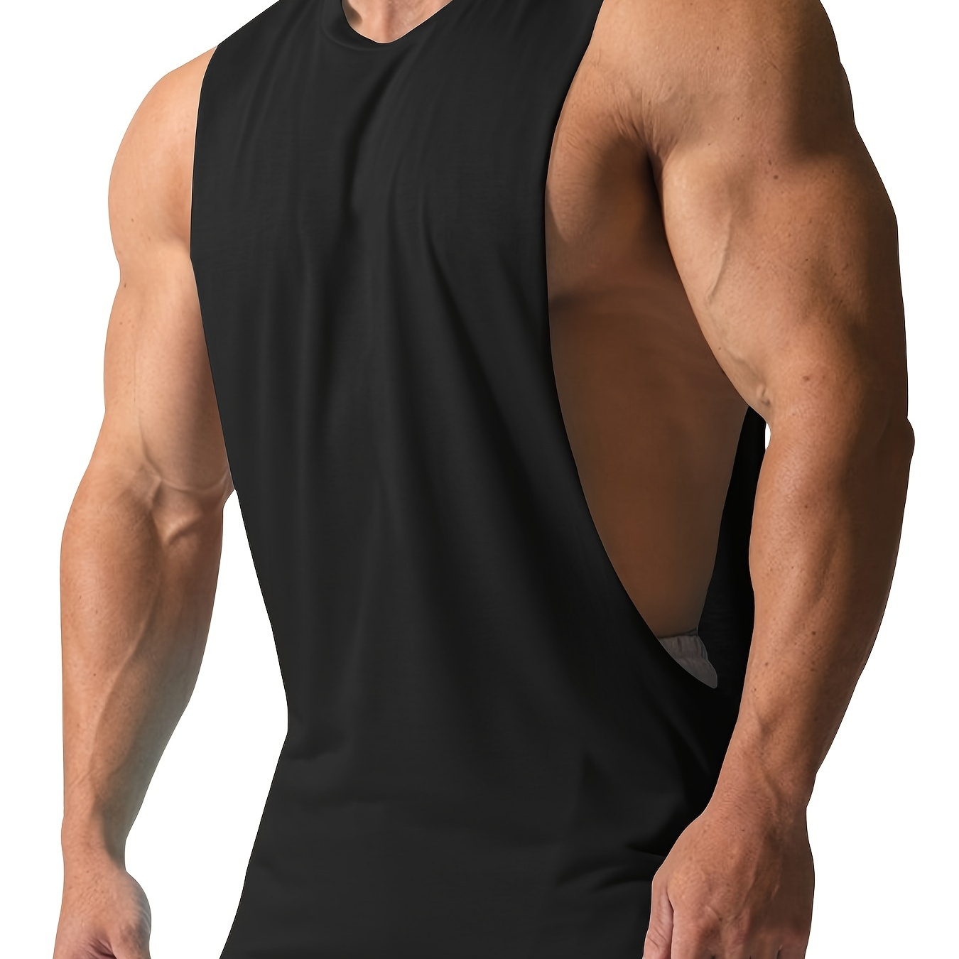 

Men's Solid Cotton Tank Top, Active Quick Dry Breathable Slightly Stretch Crew Neck Sleeveless Shirt Gym Workout Fitness