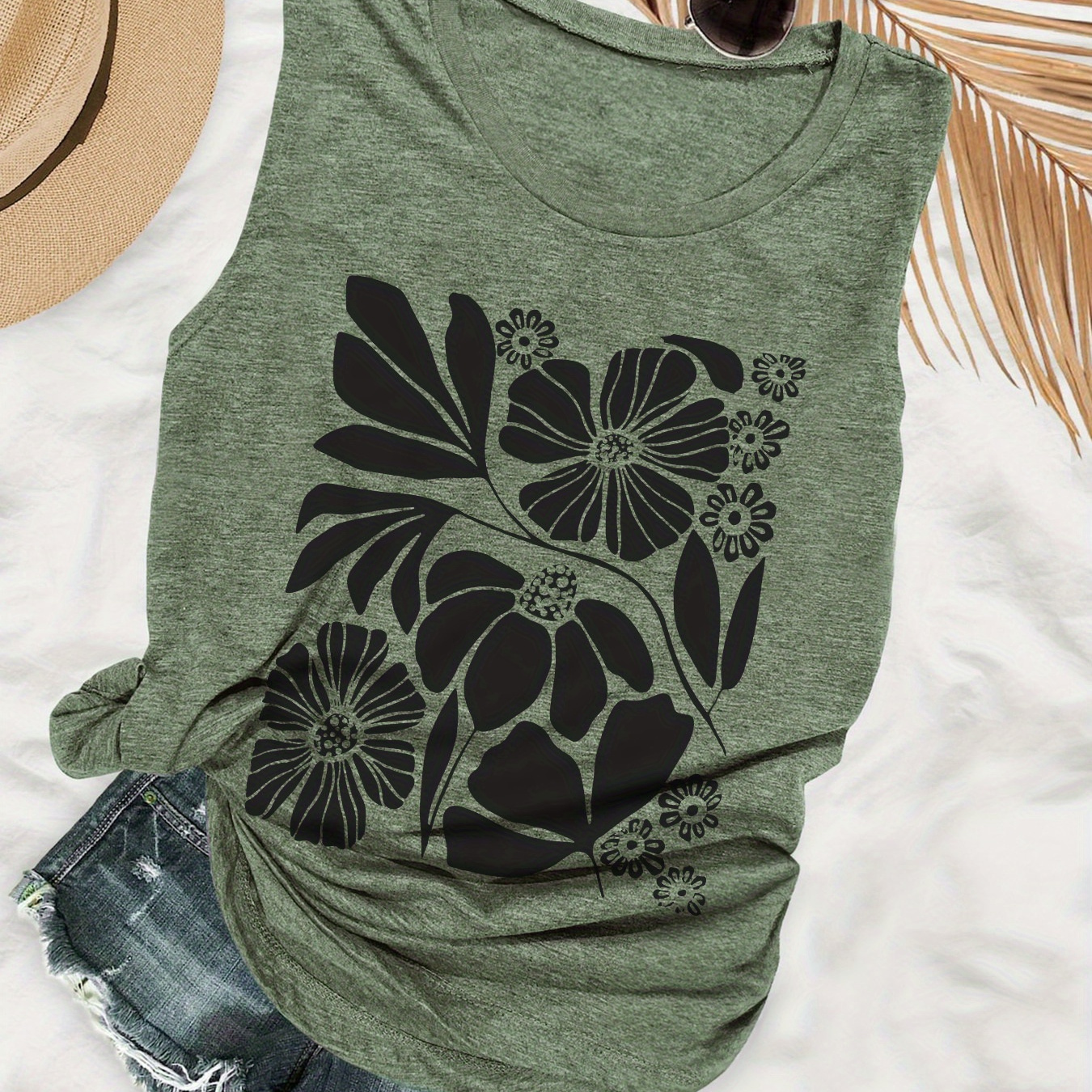 

Floral Print Tank Top, Sleeveless Casual Top For Summer & Spring, Women's Clothing