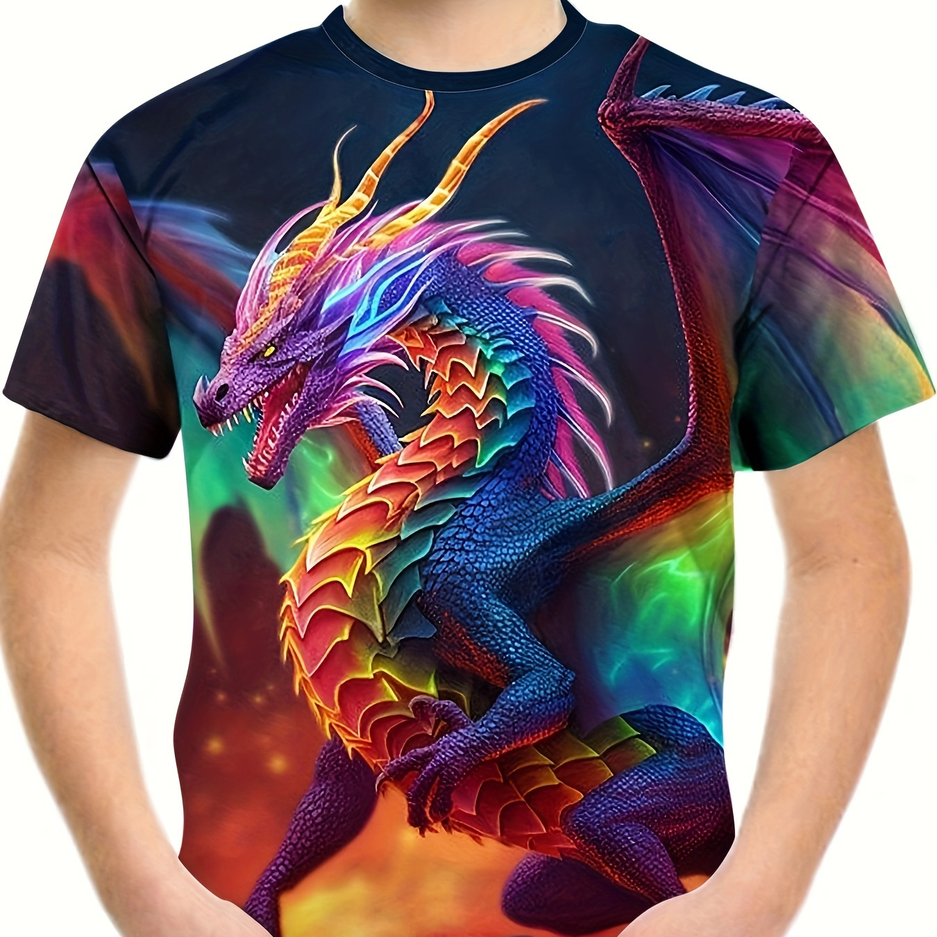 

Stylish Colorful Dragon 3d Print Boys Creative T-shirt, Casual Lightweight Comfy Short Sleeve Tee Tops, Kids Clothes For Summer