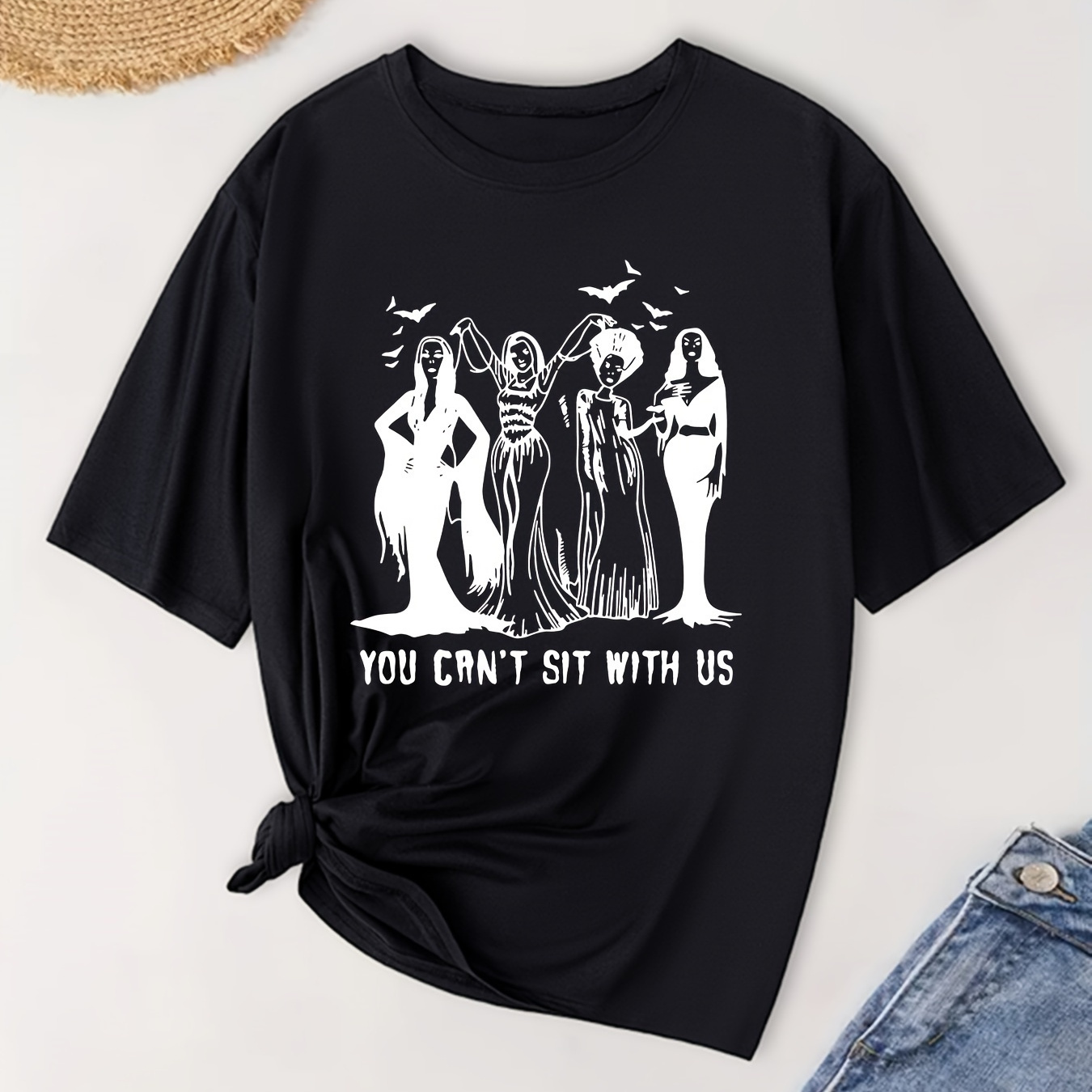 

Plus Size You Can't Sit Print T-shirt, Casual Crew Neck Short Sleeve T-shirt, Women's Plus Size clothing