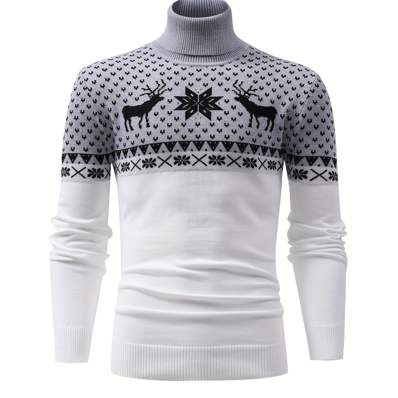 

Men' Turtleneck Sweater - Casual Knit Pullover With Geometric Pattern, High-stretch Polyester, Fall/winter