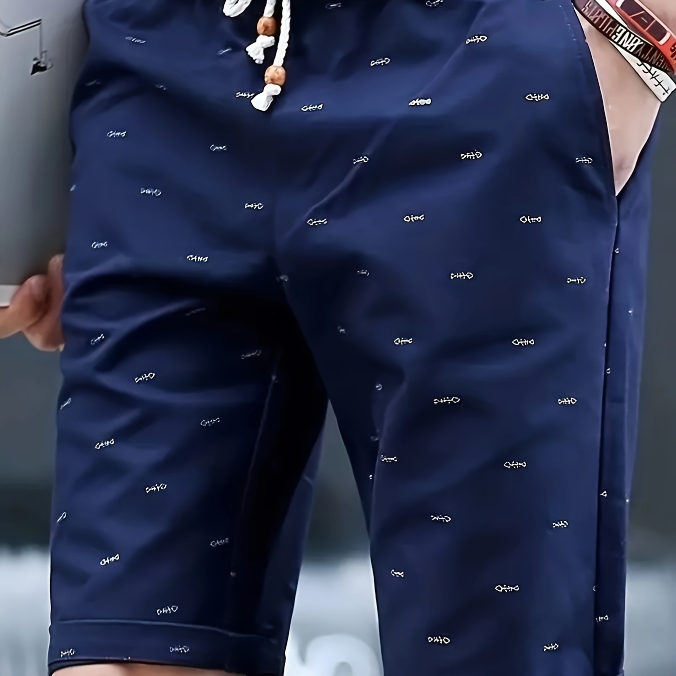 

Men's Fish Bone Pattern Shorts With Drawstring And Pockets, Casual And Chic Shorts For Summer Leisurewear