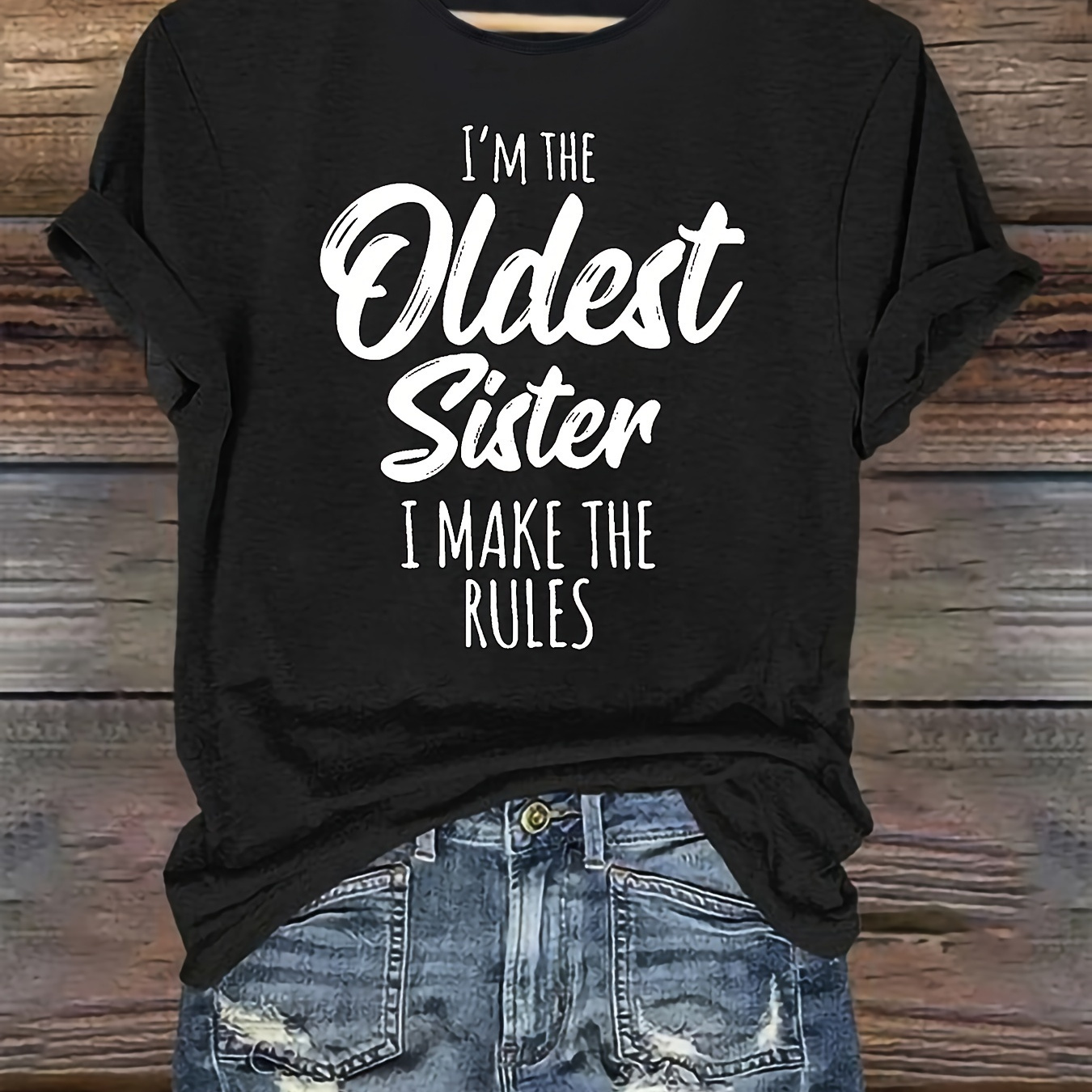 

Women's "oldest Sister" T-, Polyester , Round , , Summer , Regular Fit, &