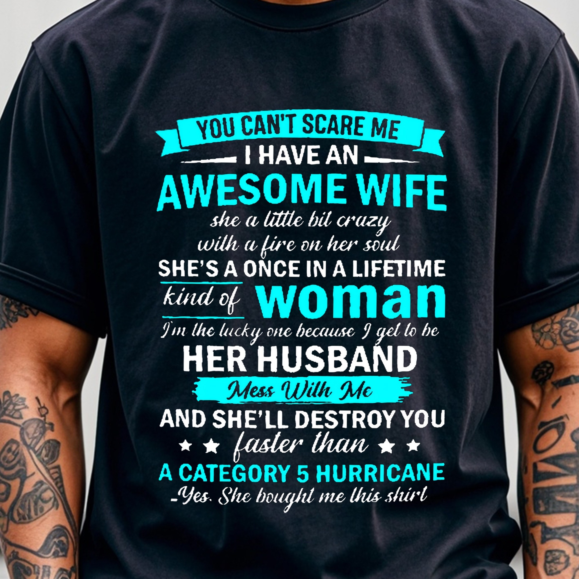 

Humorous 'you Scare Me, I Have An Awesome Wife' Men's Cotton T-shirt - Casual Crew Neck, Short Sleeve, Breathable & Soft, Funny Graphic Tee, Funny Tshirts