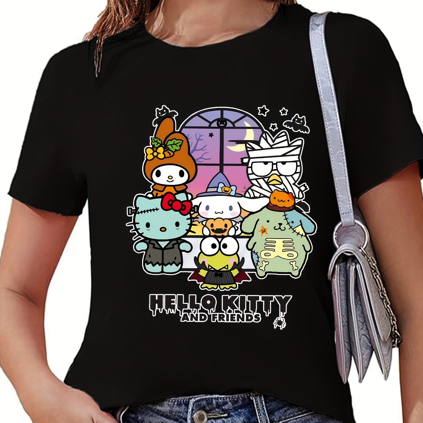 

Sanrio Authorized Cartoon Hello Kitty Pattern Printed T-shirt Unisex Adult Kuromi Basic Short-sleeved T-shirt Cinnamoroll Sweatshirt Sports T-shirt Round Neck T-shirt 220g--10