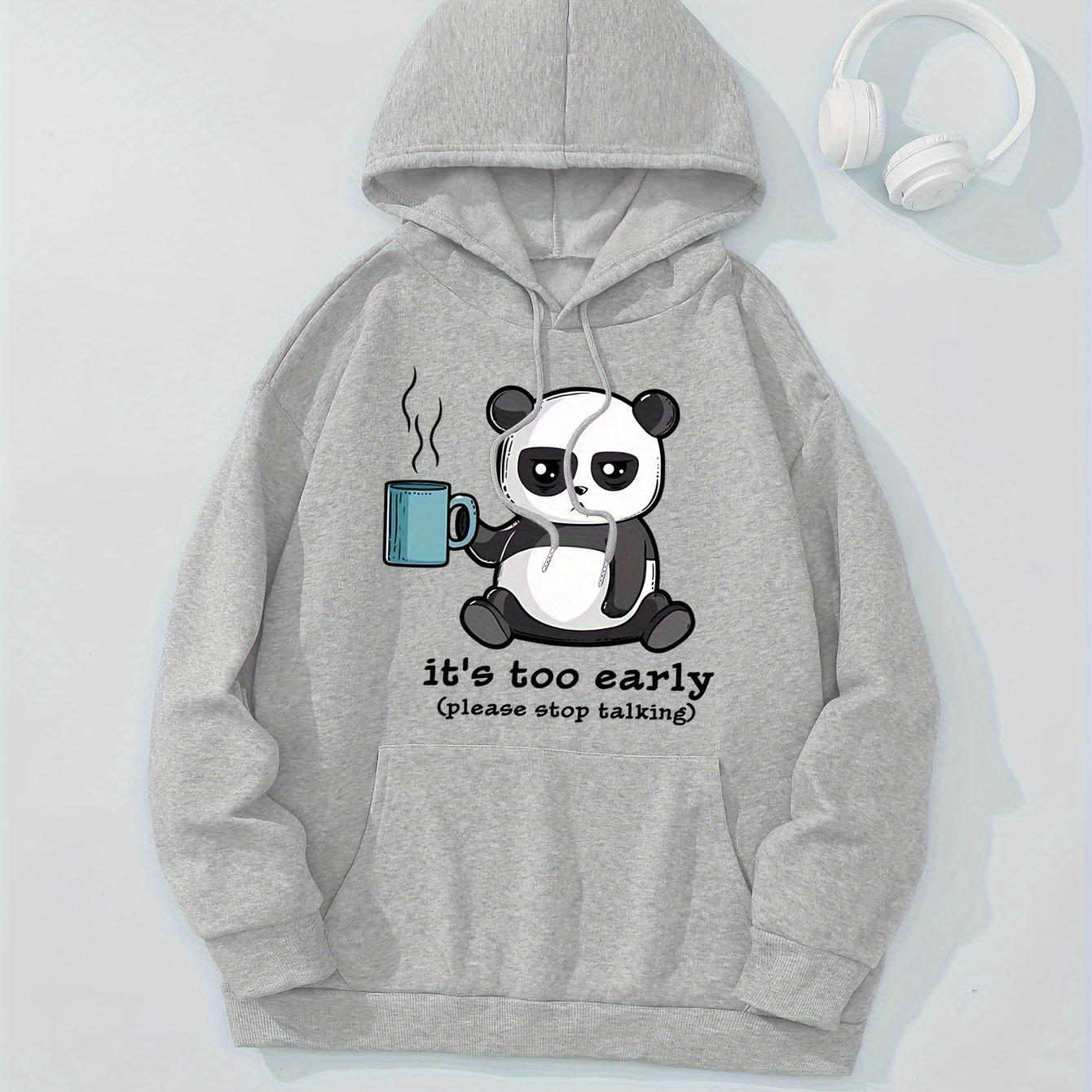 

Panda Print Hoodie, Drawstring Casual Hooded Sweatshirt For Fall & Spring, Women's Clothing
