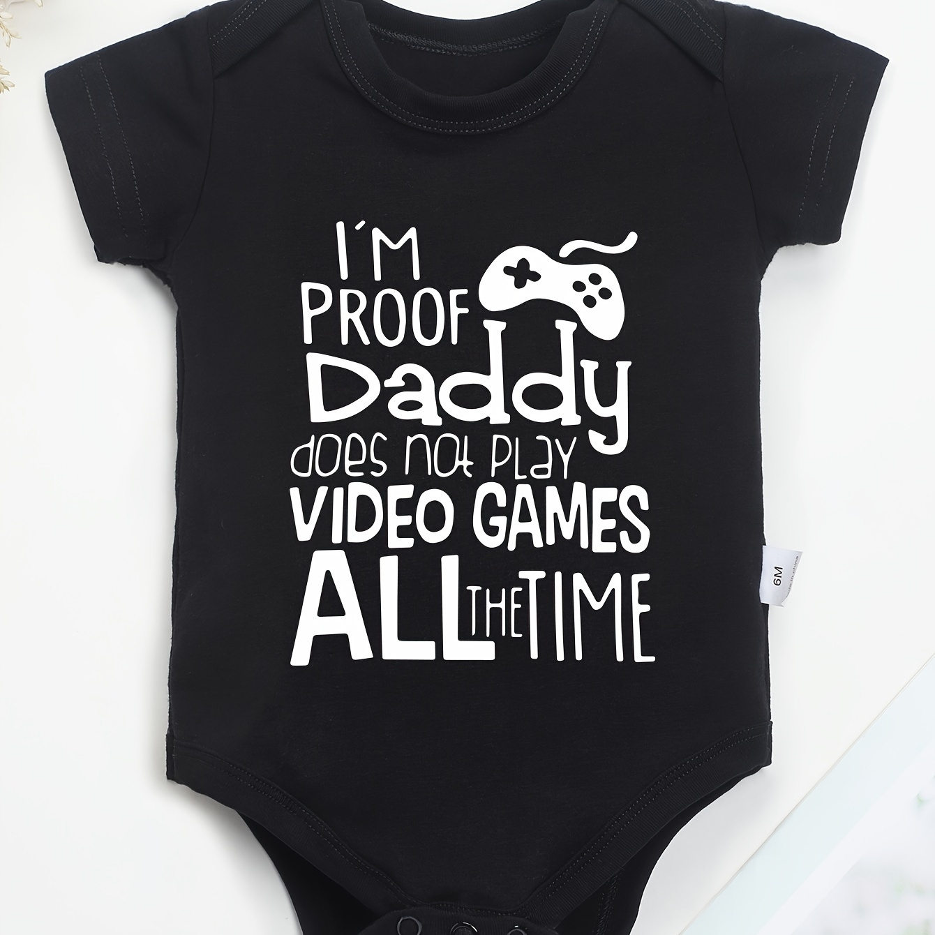 

100% Cotton Onesie - "i'm Proof Daddy Play Video Games" Funny Letter Print, Soft Casual Round Neck Romper For , Machine Washable Summer Bodysuit, Outdoor