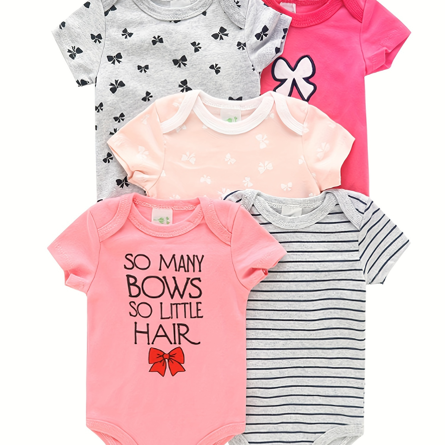 

5pcs Baby Girl's Cute Short Sleeve Round Neck Onesies Clothing With Assorted Designs