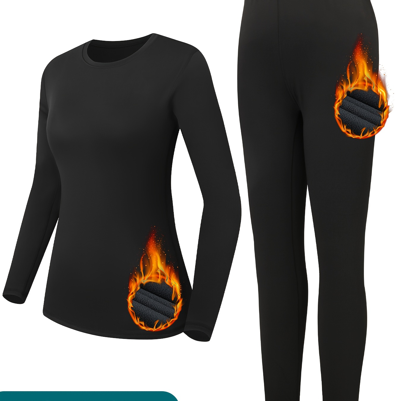 

Women's 2 Piece Set Solid Color Thermal Wear, Long Sleeve Round Neck Top And Skinny Leggings, Plush Lined, Women's Thermal Wear & Clothing