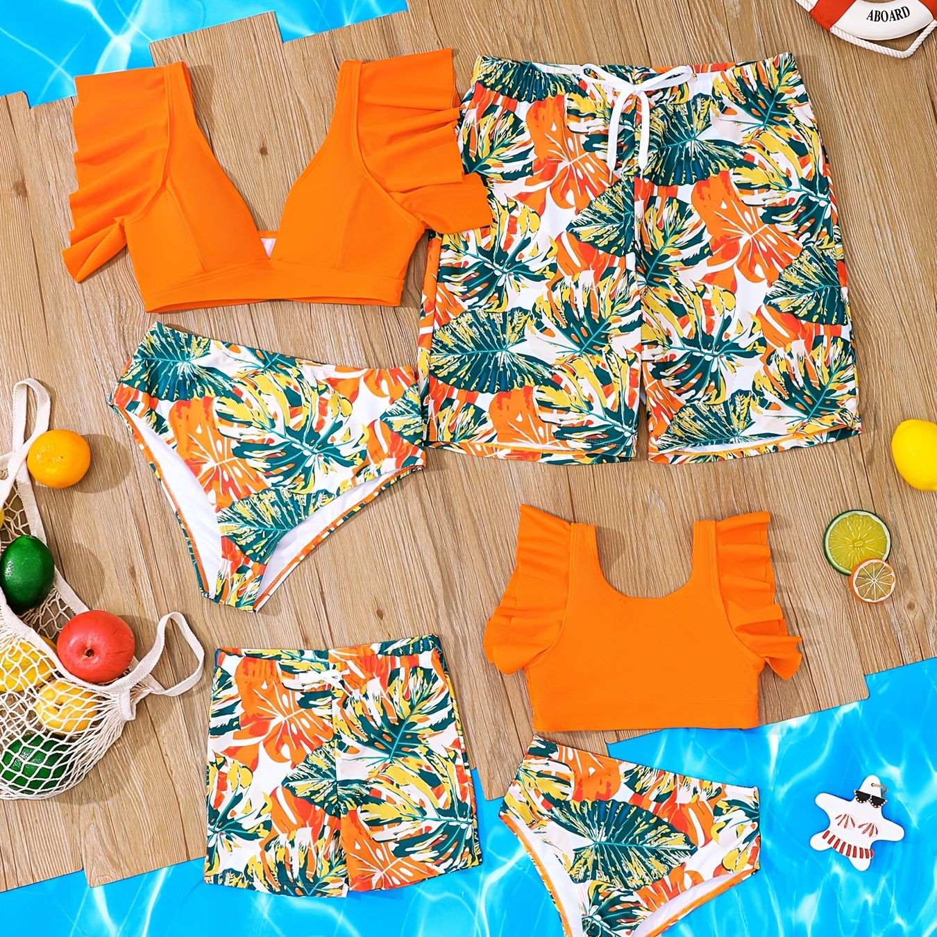 

Patpat Family Matching Holiday Outfits Tropical Plant Print Ruffle-sleeve Top & Shorts Swimsuit Daddy & Me Matching Swimwear