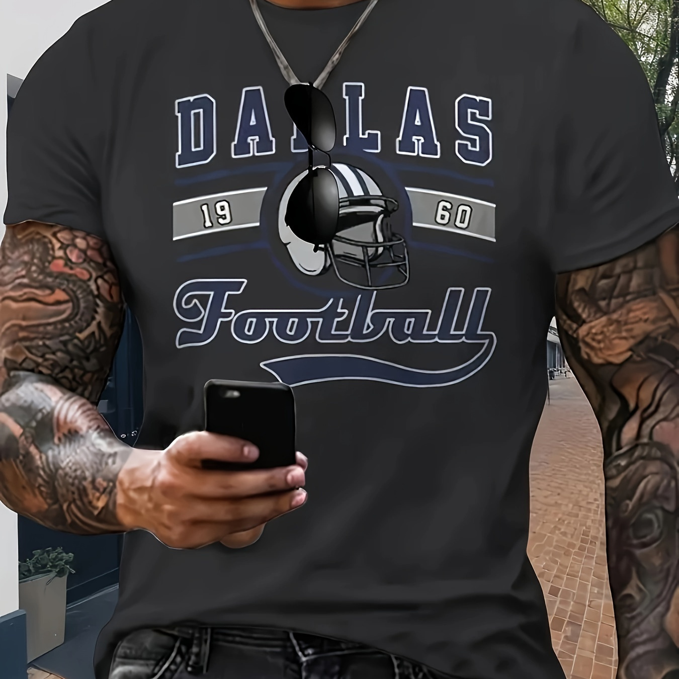 

Plus Size Dallas Football Helmet Print T-shirt Casual Neck Tee Raphic Print Short Sleeve Tees Trend Comfy Casual Patterned Sports Streetwear 220g