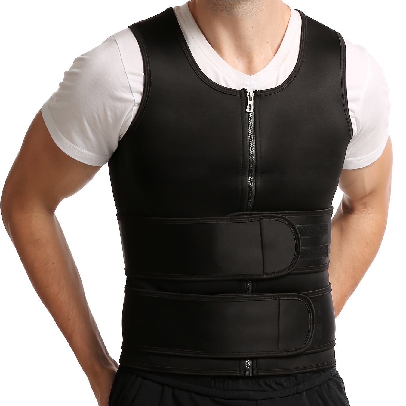 

Gilet à double ceinture pour hommes antitranspirant, renfort en caoutchouc de corset, mouvement de la taille facilité, fermeture à glissière réglable