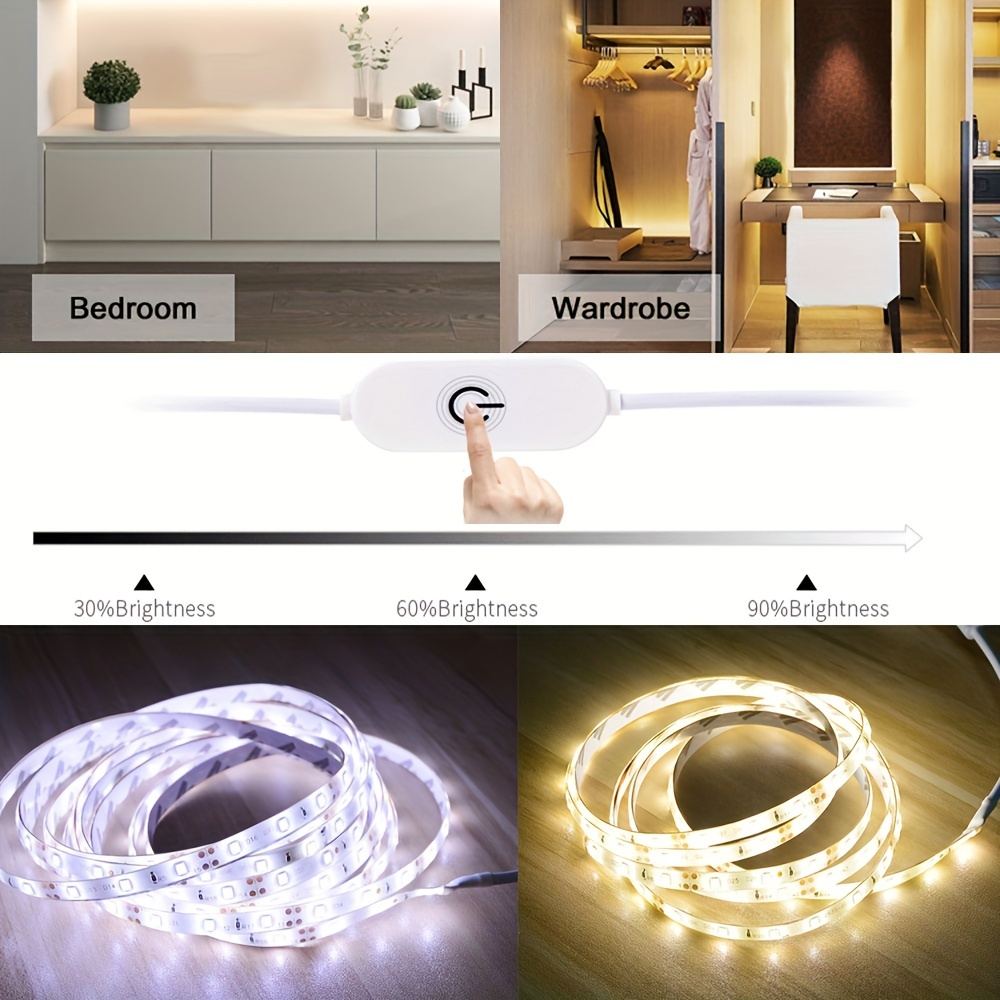 

Touch Switch Electrodeless Dimming Led Light With Usb 5v2835smd Warm White, White Lighting For Bathroom Under Bed Cabinet Wardrobe Dresser Home Decoration