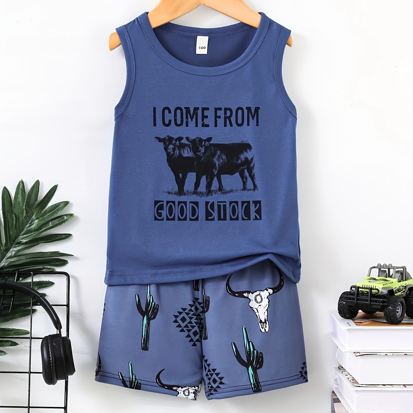 

Boys 2pcs Cow & Letter Print Casual Outfit, Tank Tops & Shorts Set, Boys Clothes For Summer