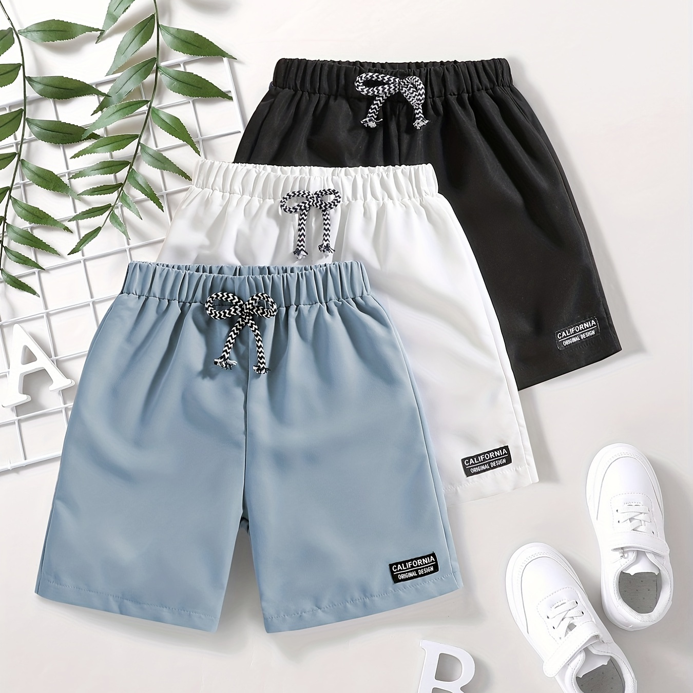 

3pcs Boys "california" Casual Shorts Comfortable Breathable For Summer Kids Clothes