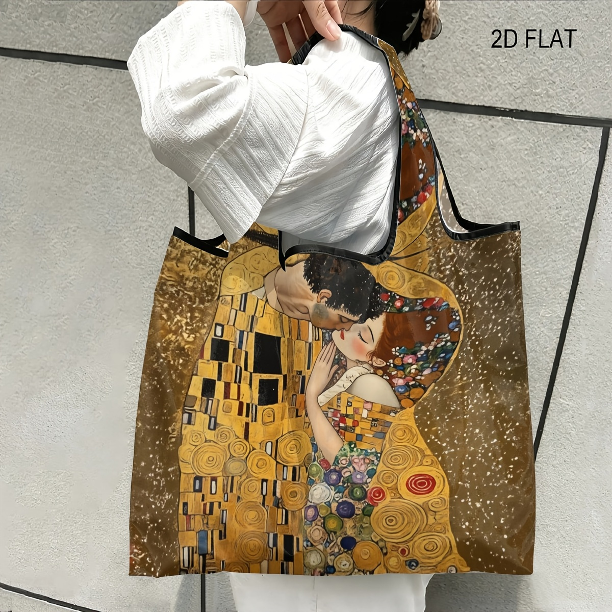 TEMU 1pc Vintage Fine Art Motif Theme, Lightweight Foldable Tote Bag, Reusable Shopping Bag, Compact Carry Bag For Grocery And Daily Outing
