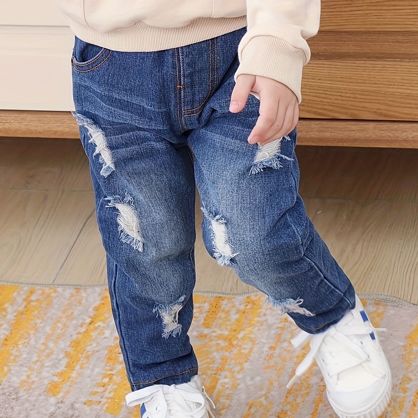 

Jean Polaire Déchiré Pour Enfants, Pantalon En Denim À Taille Élastique Avec Poches, Vêtements Pour Garçons Pour Le Printemps, L'automne Et L'hiver