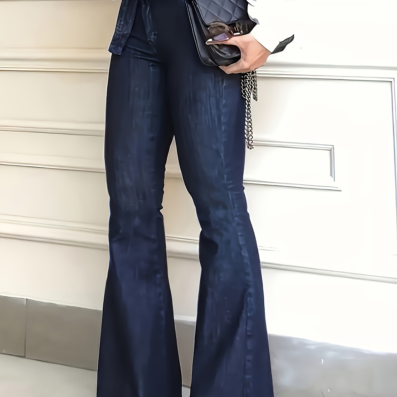 

High Waist Casual Flared Jeans, High-stretch With Waistband Bell Bottom Denim Jeans, Women's Denim Jeans & Clothing