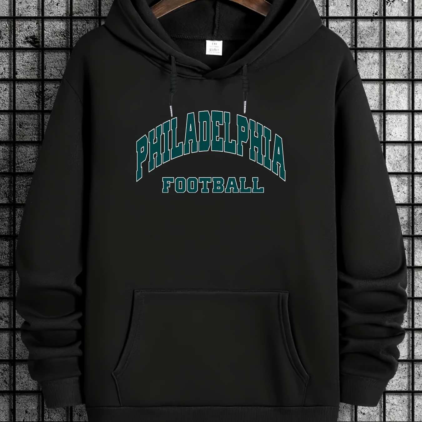 

Philadelphia Letter Print Hoodie - Casual Polyester Pullover With Kangaroo Pocket, Machine Washable - Men'