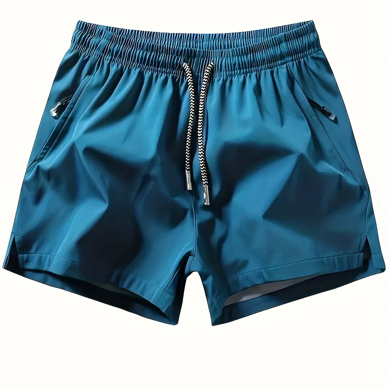 

Men's Zipper Pockets Active Shorts, Casual Waist Drawstring Quick Drying Shorts, Running, Sports, Fitness Quarters
