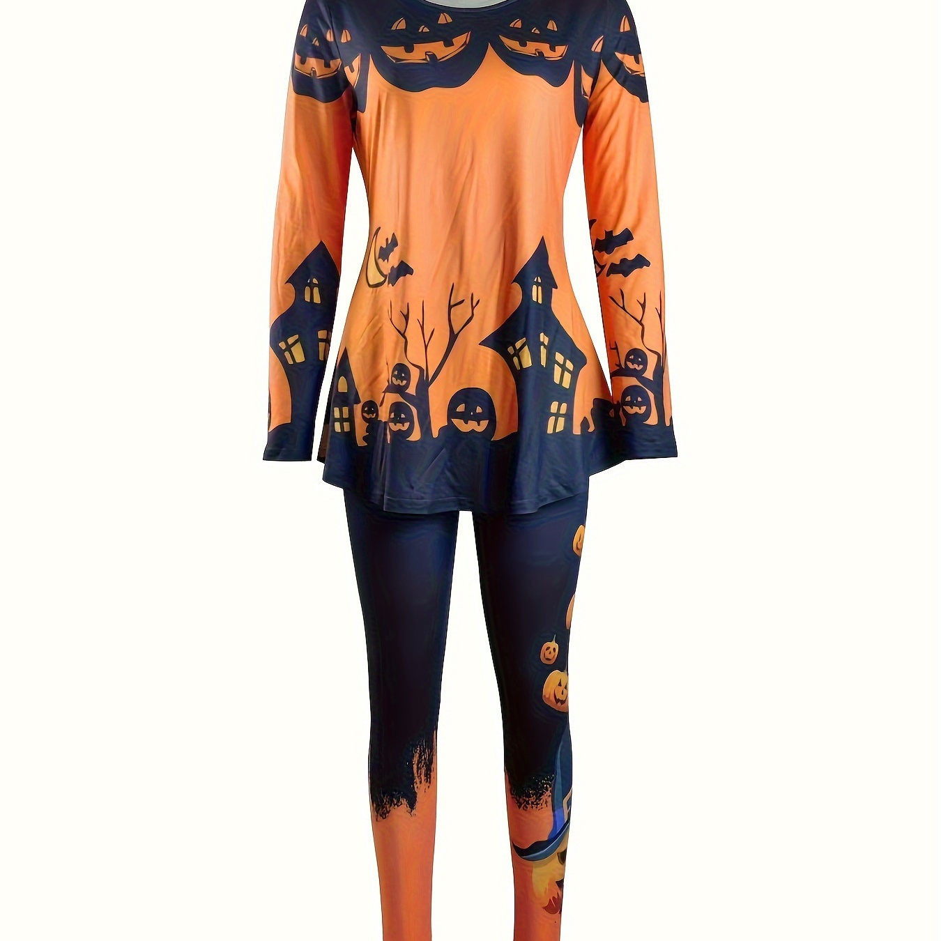

2 Piece Set, Crew Neck Long Sleeve T-shirt & Skinny Pants Outfits, Women's Clothing