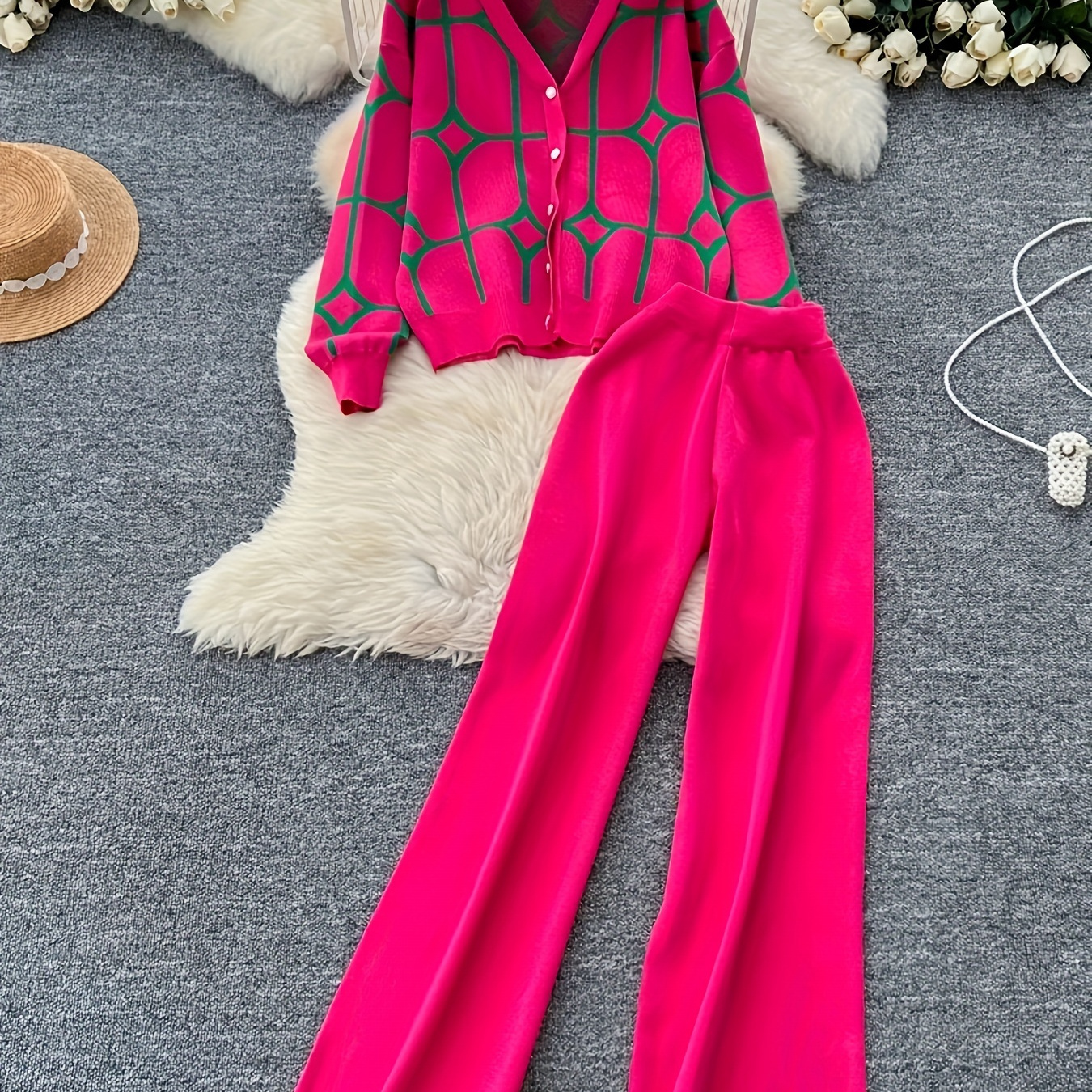 

Elegant And Stylish Knitted Two-piece Set For Autumn And Winter, Featuring A Fashionable Long-sleeve Cardigan And Loose-fitting, Slimming Casual Sports Pants.