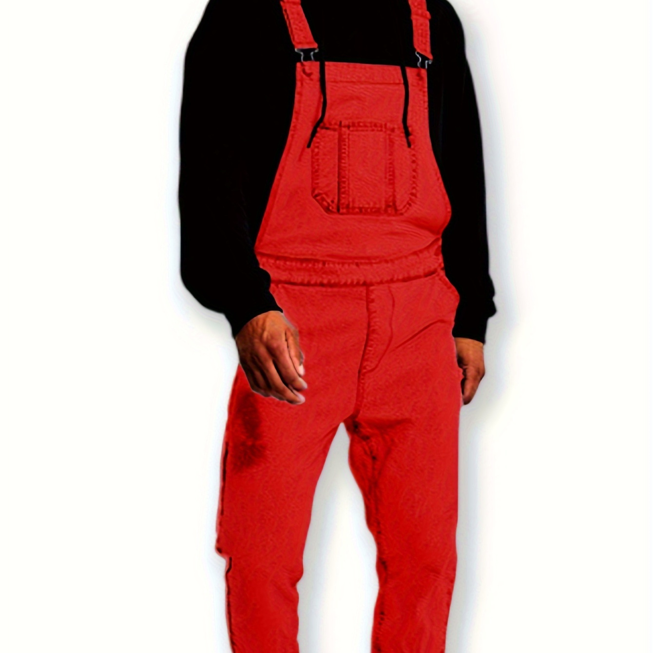 

Men's Loose-fit Red Suspenders Pants - Stylish & Comfortable Red Overalls For Casual Wear