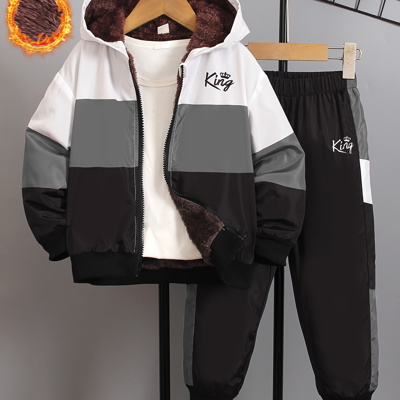 

2pcs Boy's Splicing Long Sleeve Set, Regular Fit Hooded Top And Pants Contrasting For Fall And