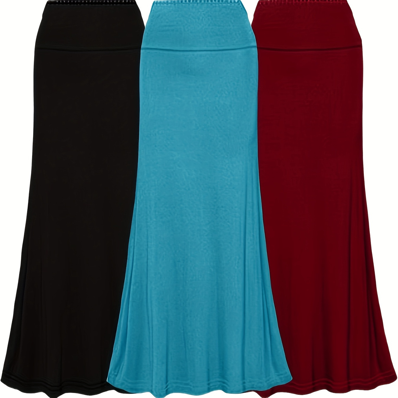 

3 Packs Plus Size Mermaid Hem Skirts, Casual Solid Skirt For Spring & Summer, Women's Plus Size clothing