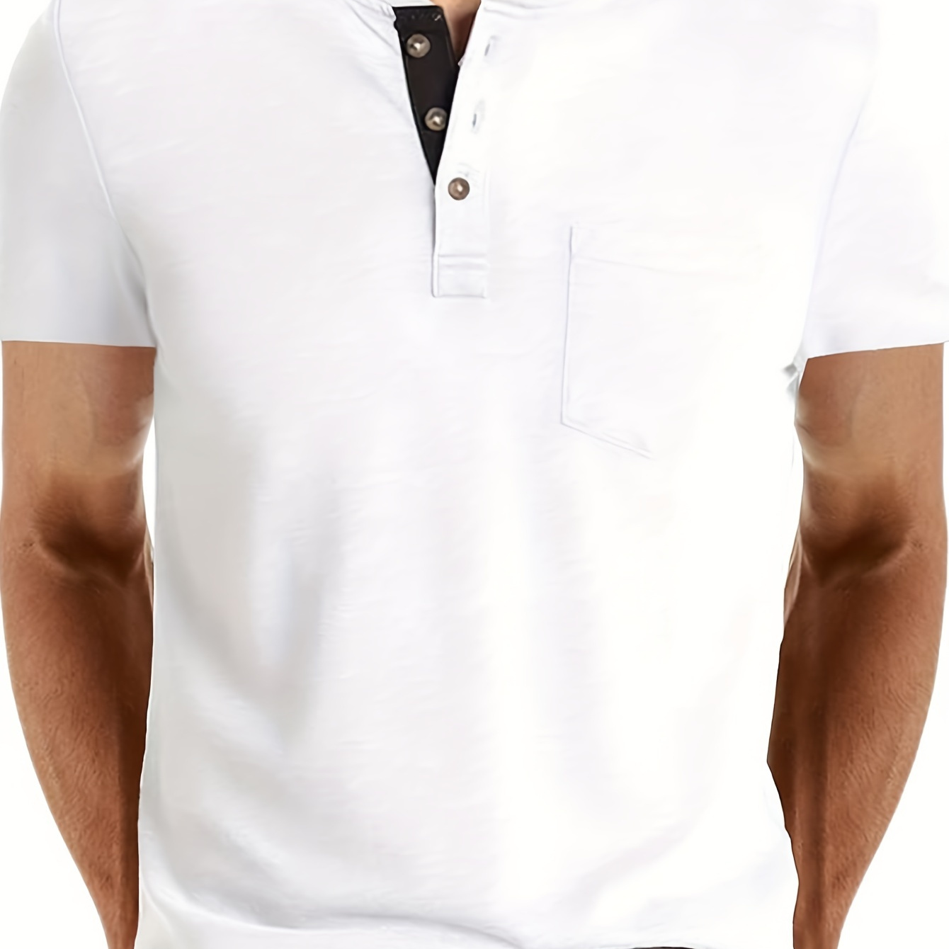

Men's Fashion Henley Shirt, Short Sleeve Cotton Blend T-shirt With Button Closure And Chest Pocket, Casual Style Summer Top