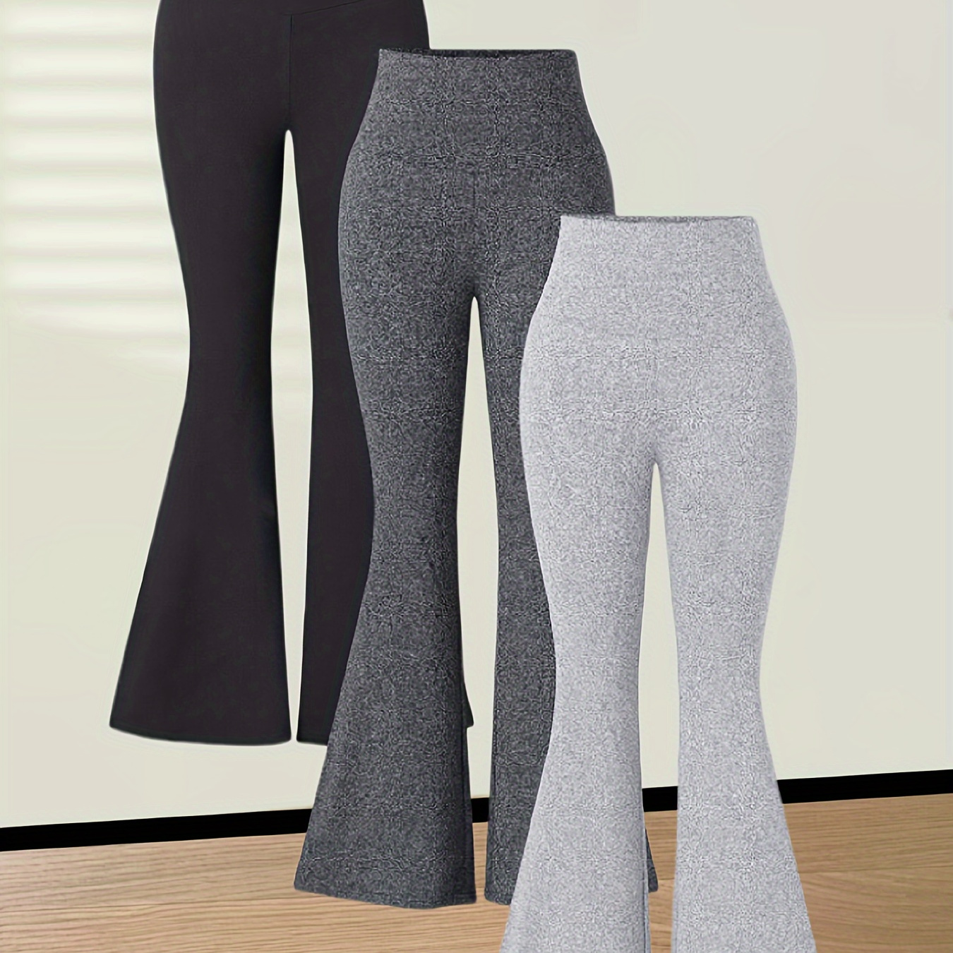 

3pcs Solid Leg Pants, Casual Pants For , Women's Clothing
