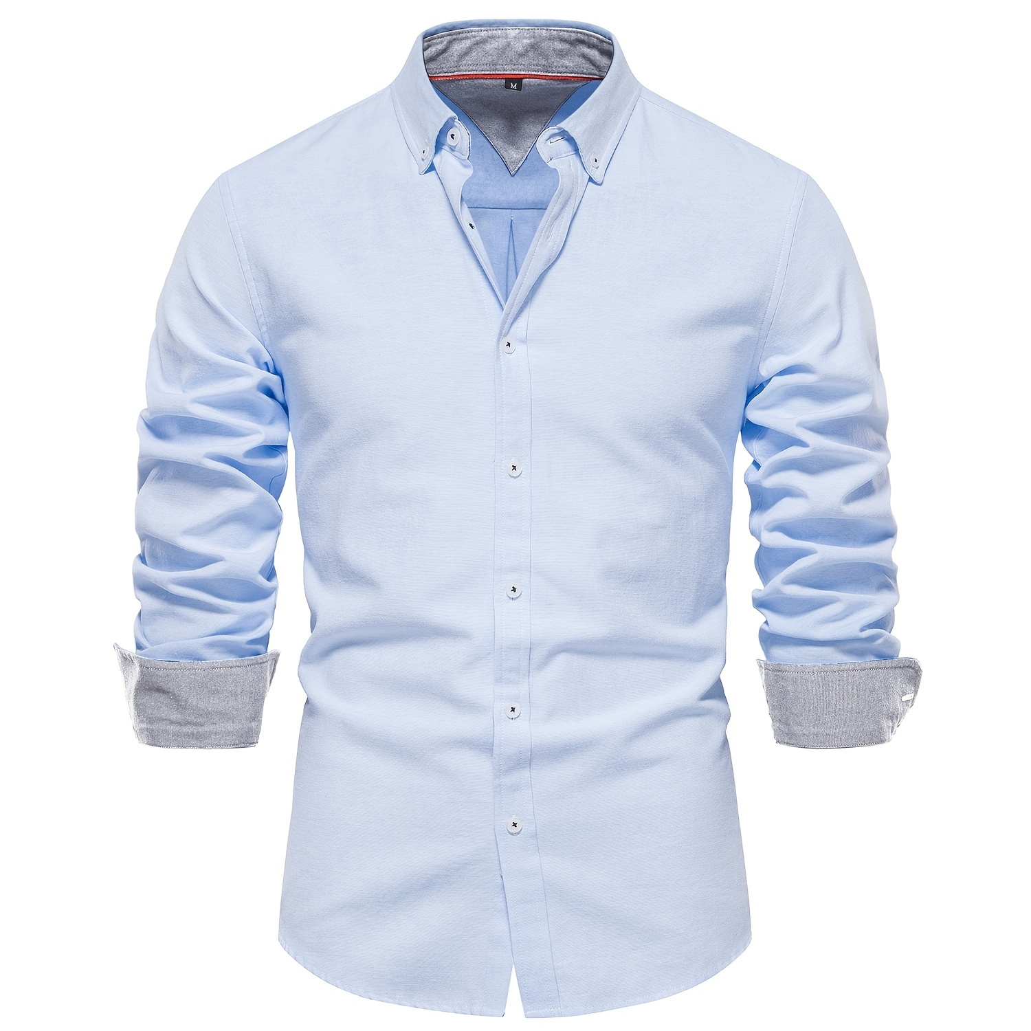 

Casual Solid Men's Long Sleeve Oxford Shirt, Men's Comfy Button Up Shirt For Spring Fall Outdoor