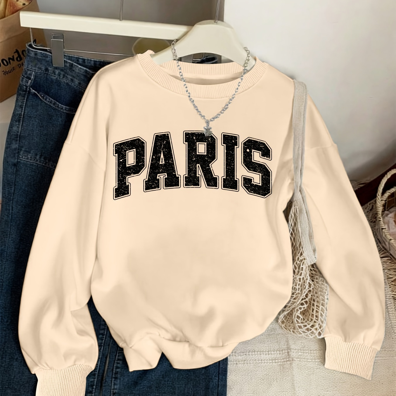 

Paris Letter Print Women's Crewneck Sweatshirt - Fall/